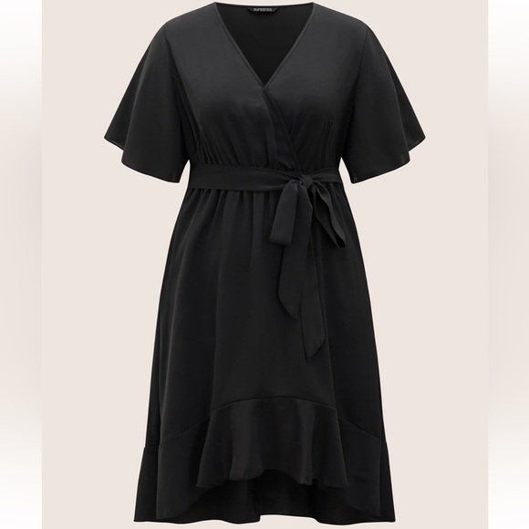 BloomChic Plus Size Solid Tie Surplice Ruffle High Low Dress - Picture 6 of 7